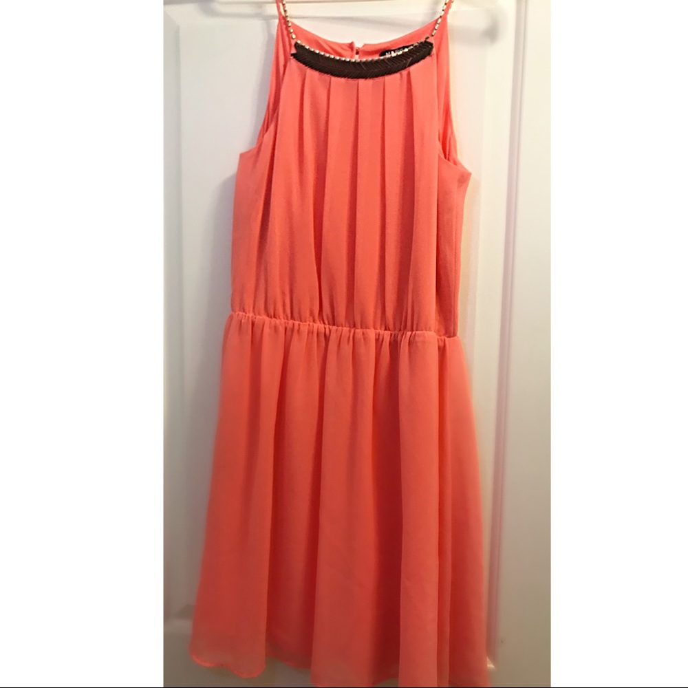 Salmon Spaghetti-strap sheer lined dress